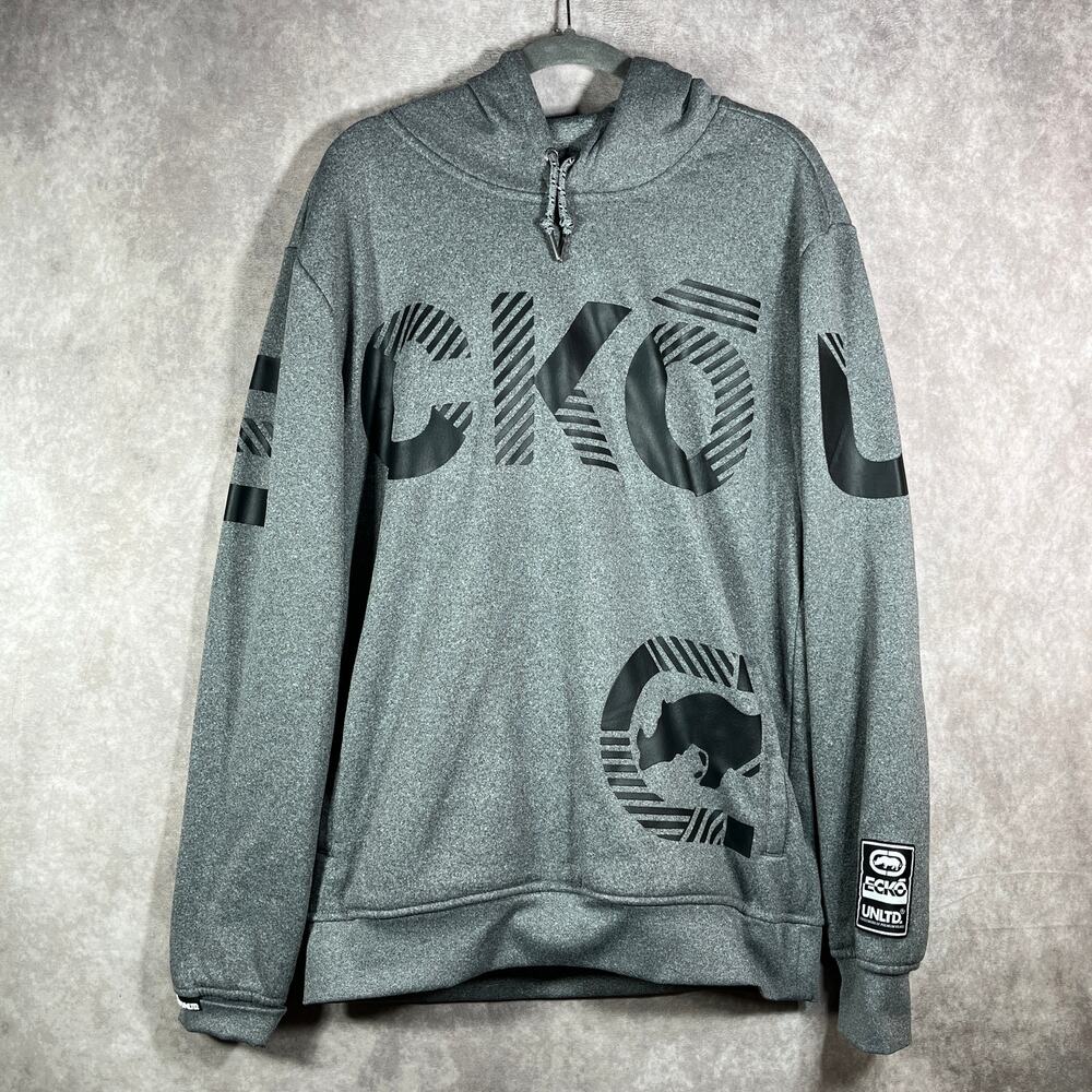 Ecko Unltd. Hoodie Sweatshirt Mens Medium Gray Fleece Graphic Hip Hop Streetwear